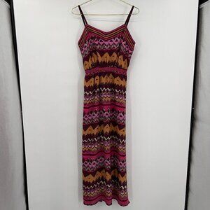 LOFT Women's Pink Maroon Aztec Geometric Print Maxi Dress Size M